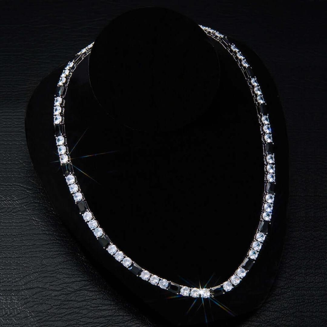 Round Moissanite Noir Accent Tennis Necklace in 14K White Gold Close Up Front View