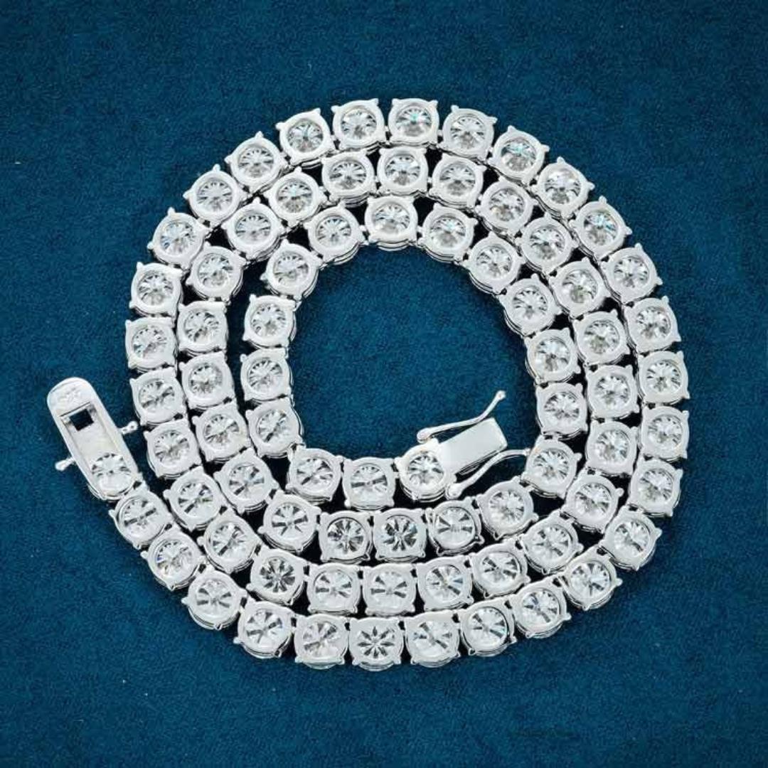 Round Moissanite Tennis Necklace in 14K White Gold Back Side View