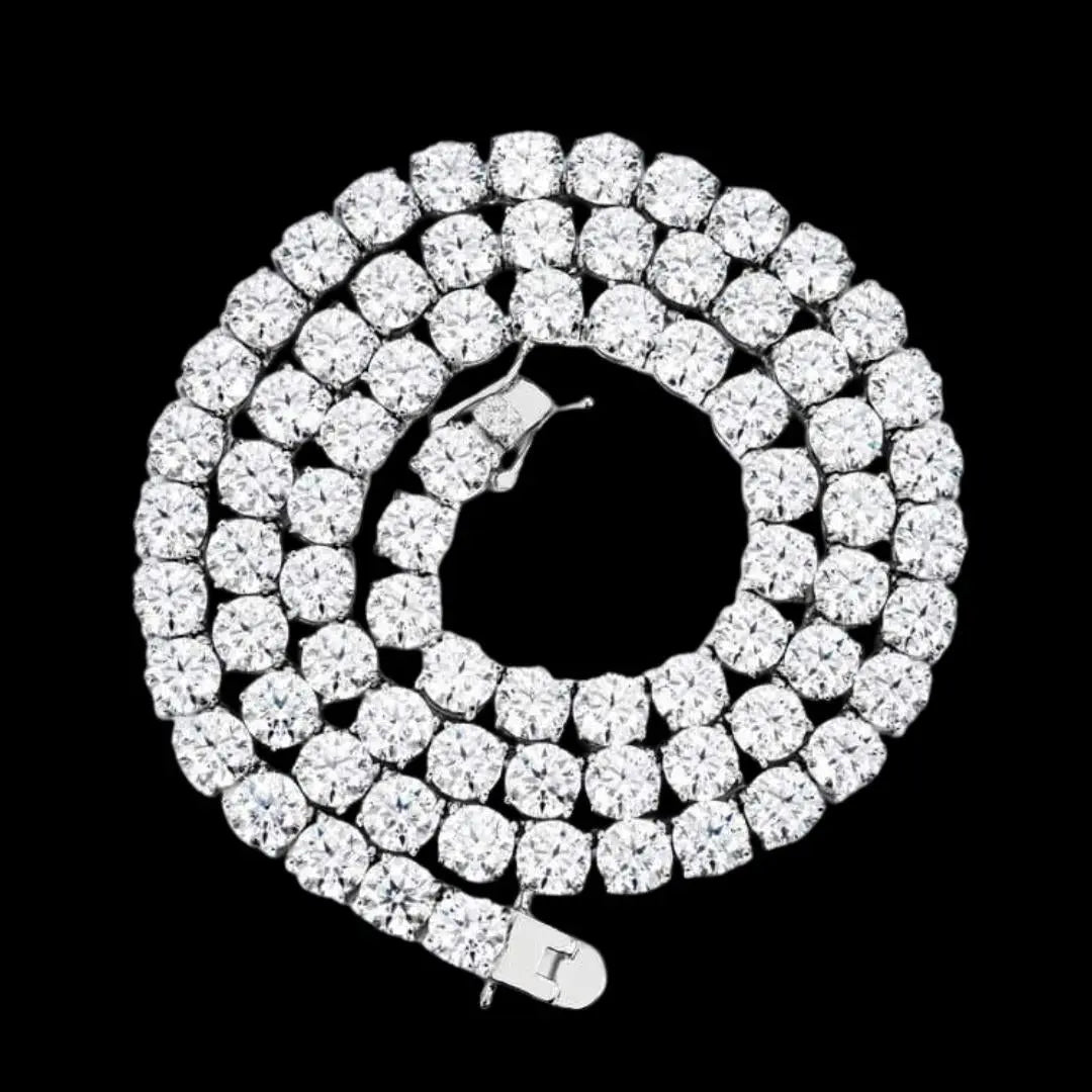 Round Moissanite Tennis Necklace in 14K White Gold Close Up Front View