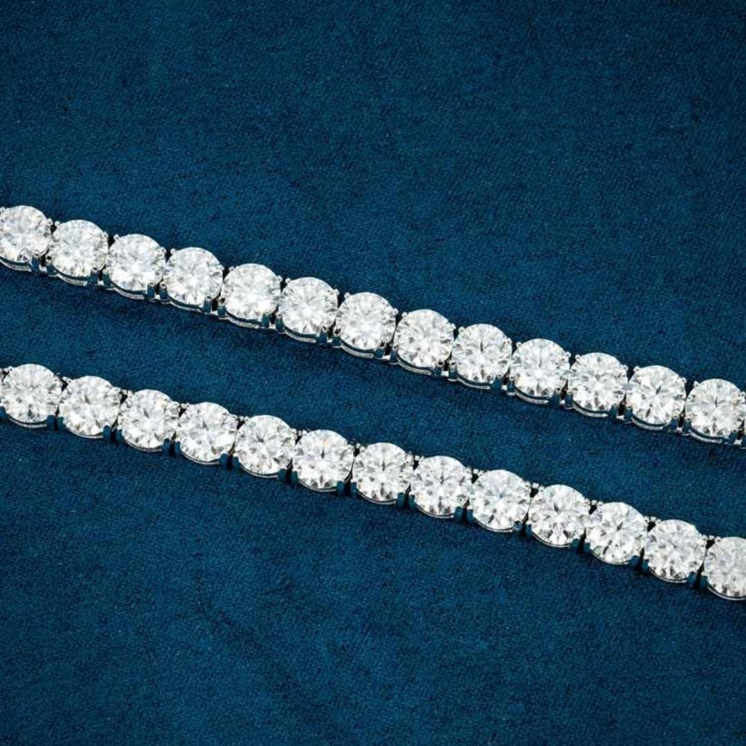 Round Moissanite Tennis Necklace in 14K White Gold Detailed Link View