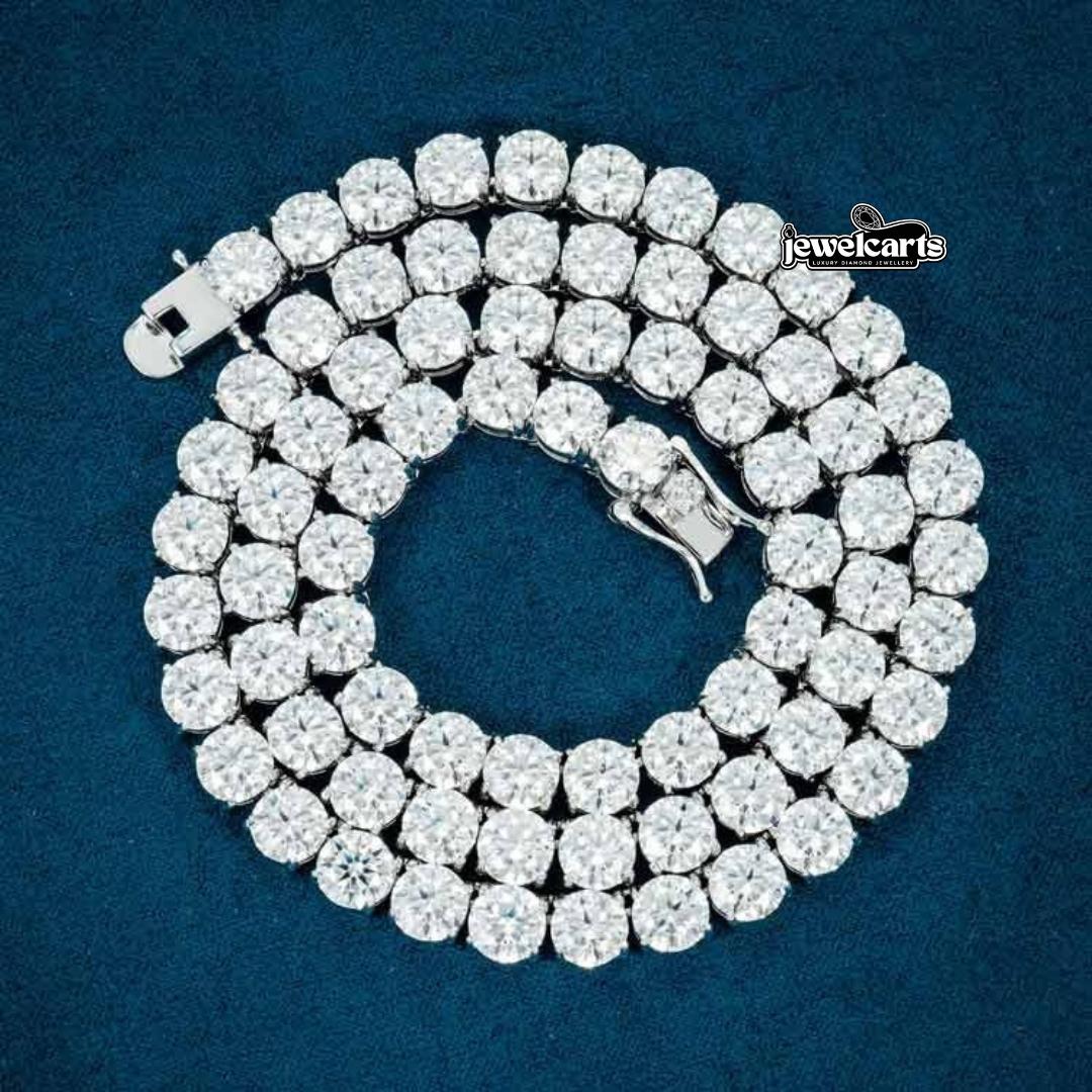 Round Moissanite Tennis Necklace in 14K White Gold Front View