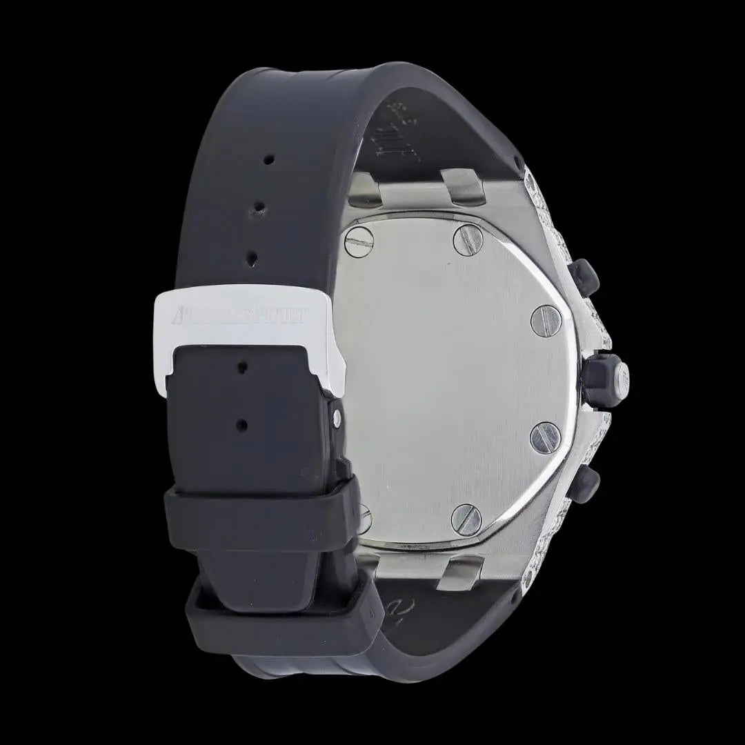 Royal Oak Offshore White Chronograph Dial Semi Iced Out Black Rubber Strap Watch Caseback View