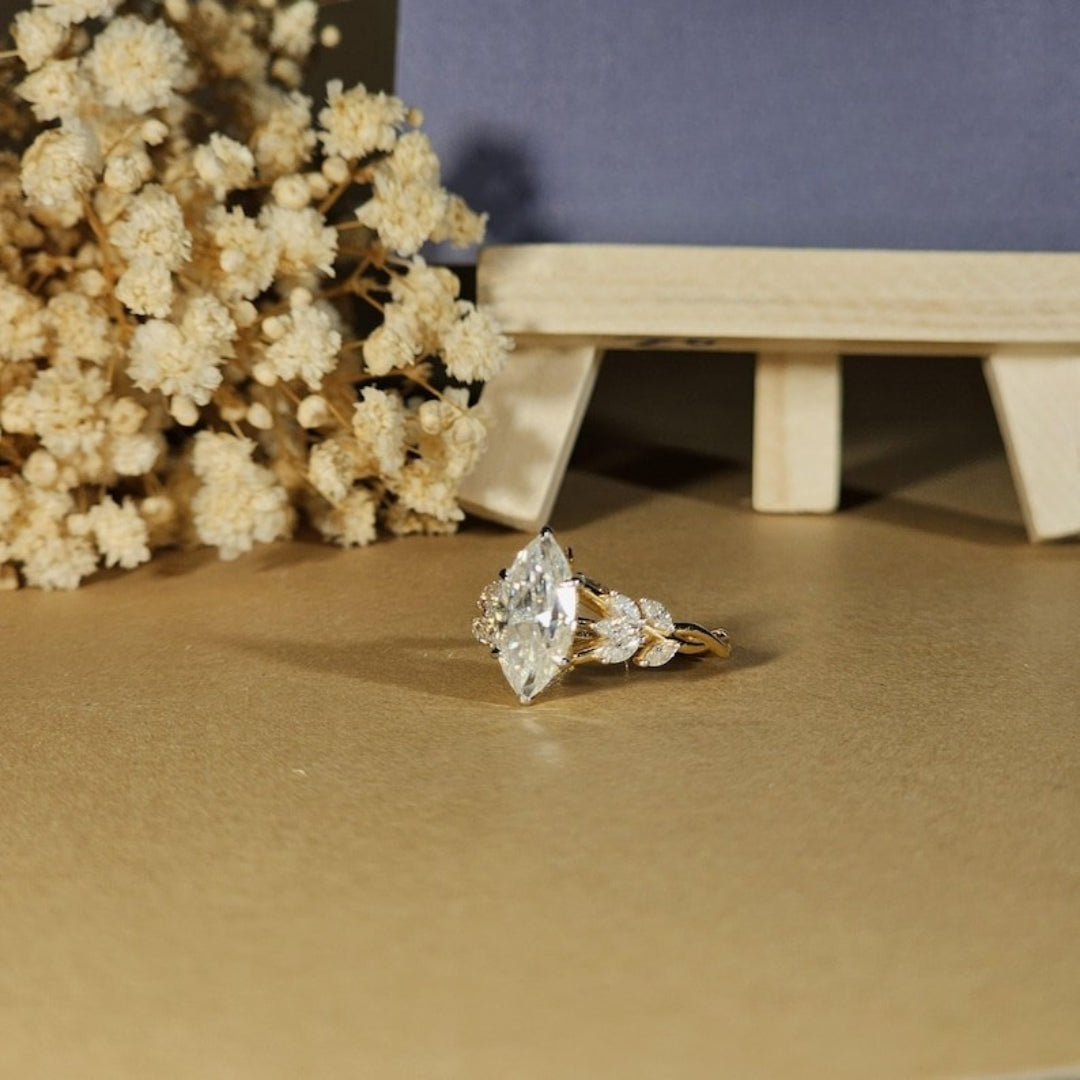 Nature Inspired Marquise Cut Engagement Ring