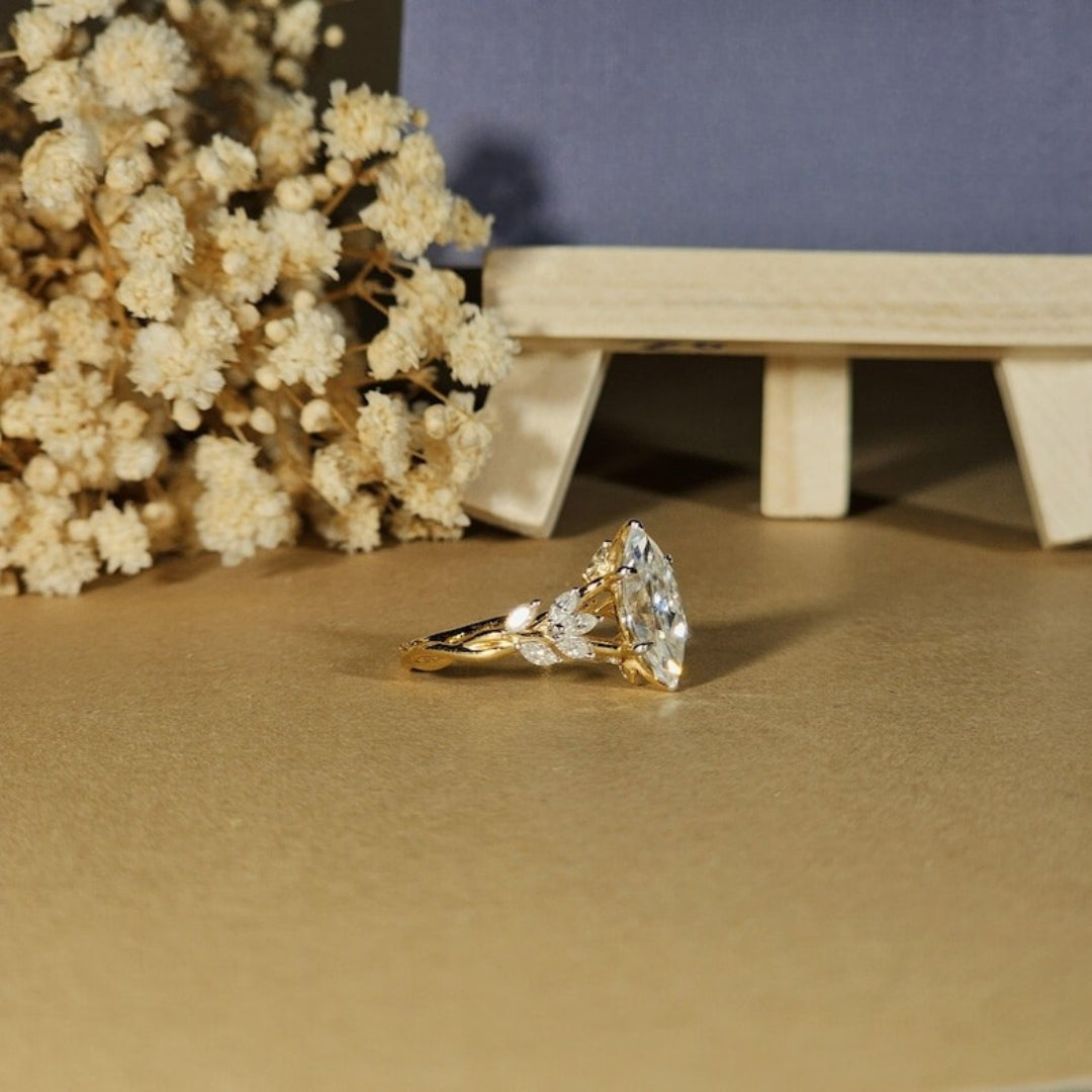 Nature Inspired Marquise Cut Engagement Ring