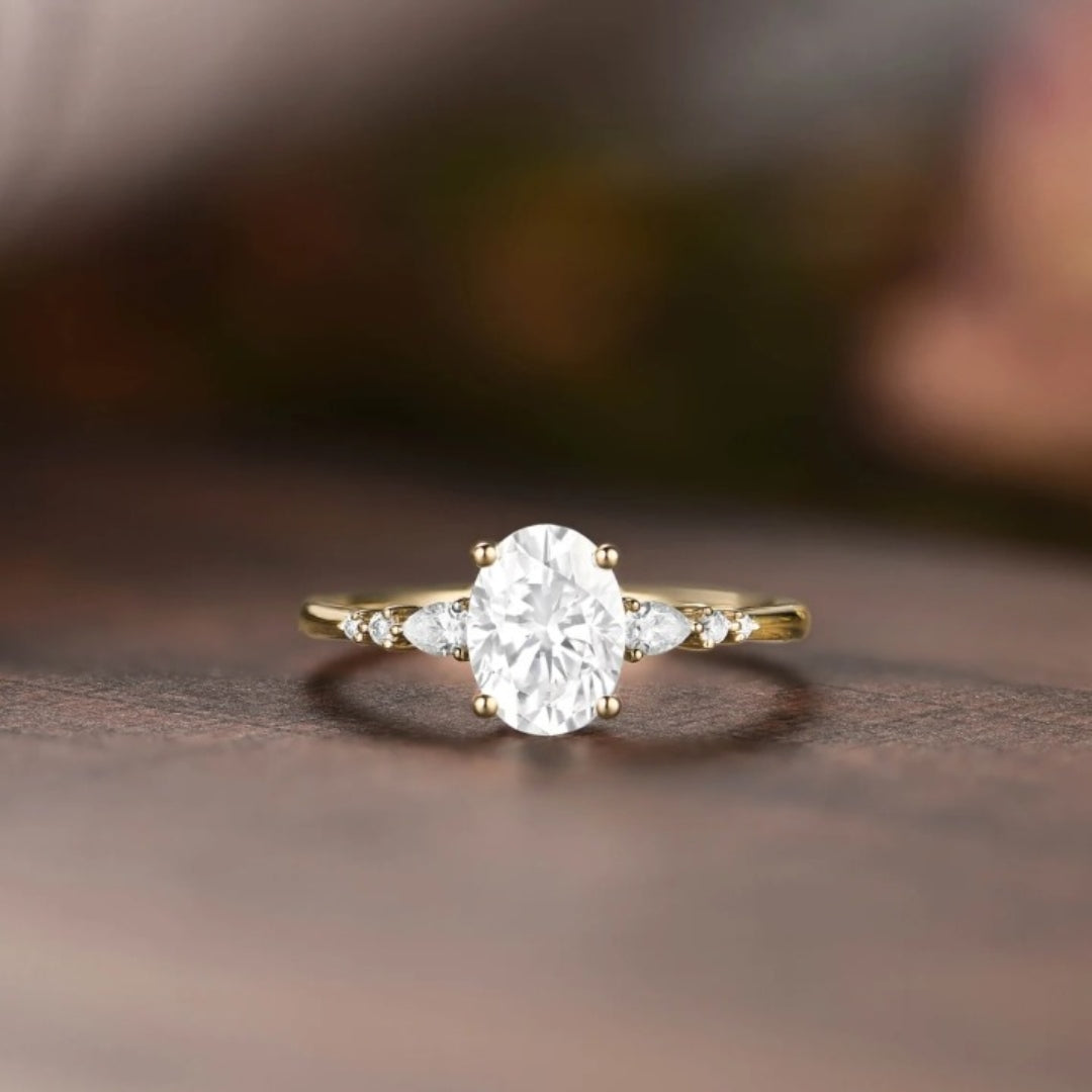 Unique Side Stone Simulated Diamond Engagement Ring