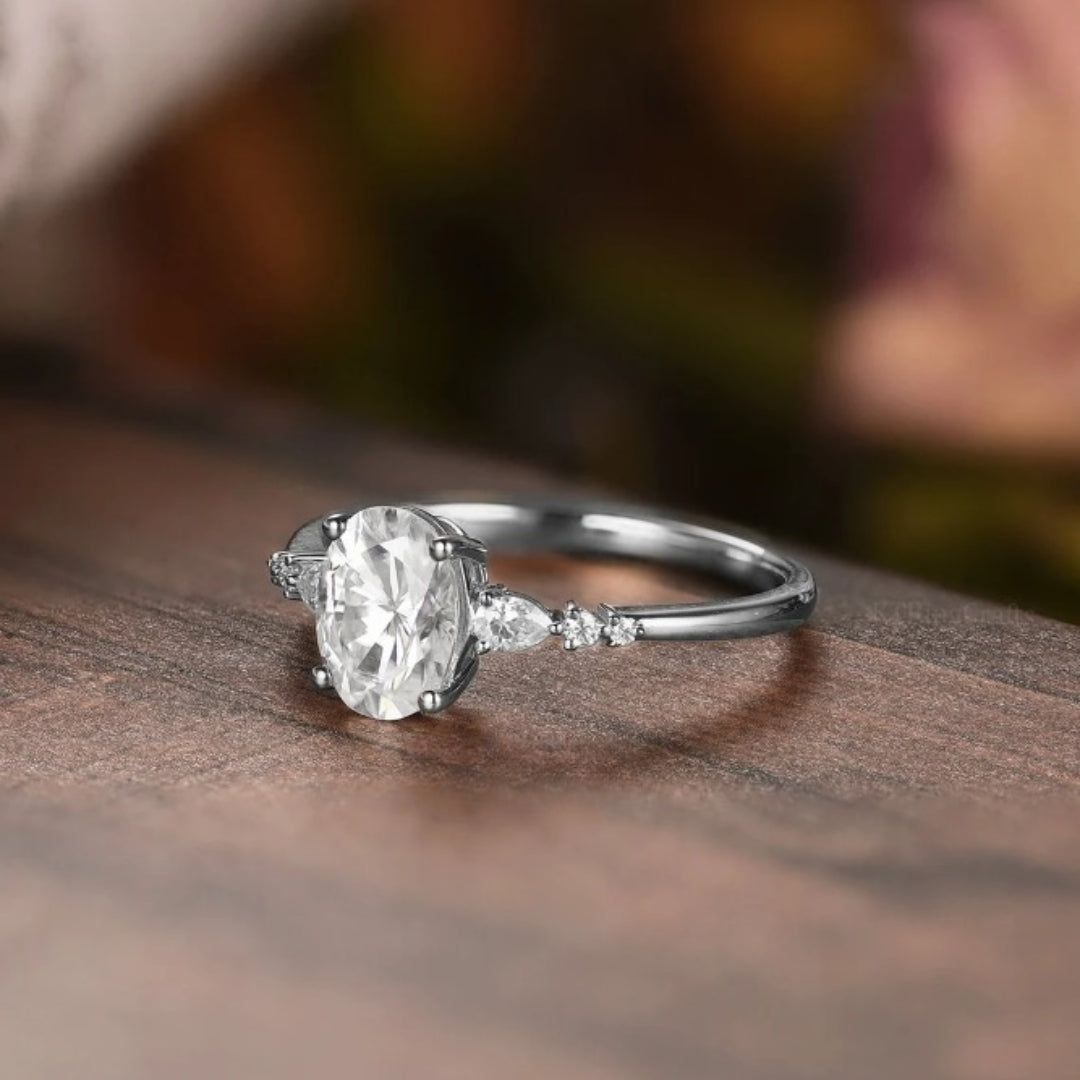 Unique Side Stone Simulated Diamond Engagement Ring