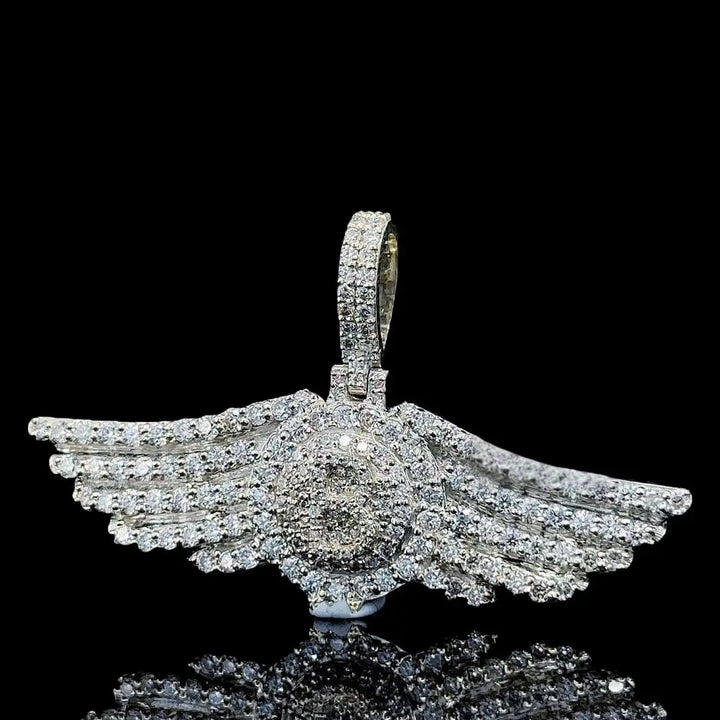 Triumph Wing Moissanite Statement Pendant in 925 Sterling Silver Close Up Front View