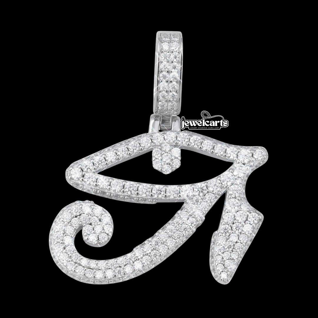 VVS Moissanite Eye of Horus Pendant in 14K White Gold Front View