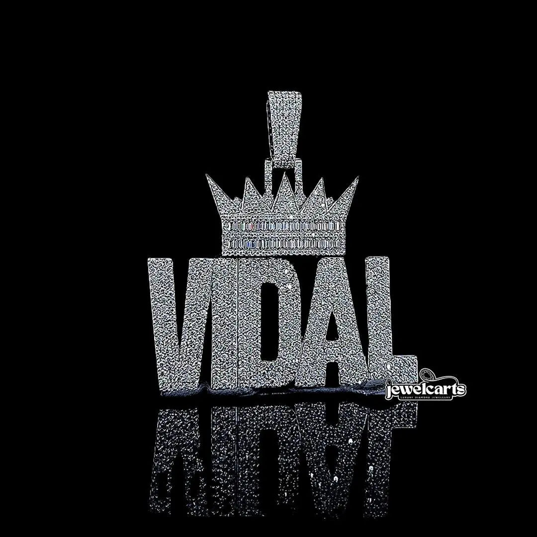 Vidal Royal Moissanite Crown Letter Pendant in 925 Sterling Silver Front View