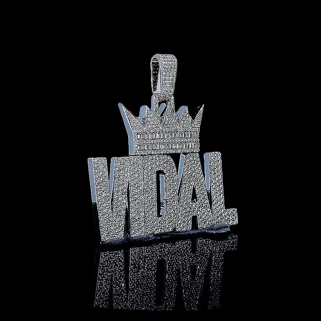 Vidal Royal Moissanite Crown Letter Pendant in 925 Sterling Silver Right Profile View
