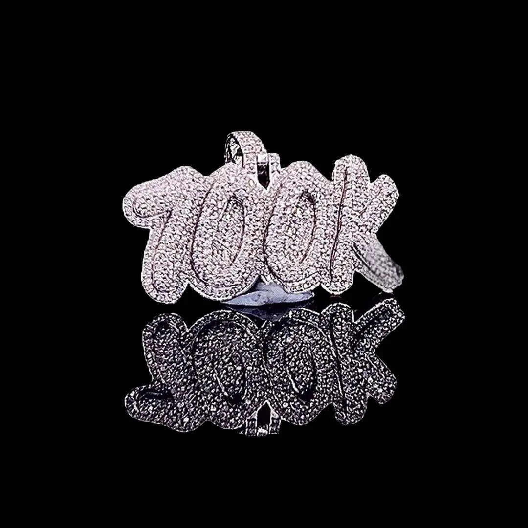 100K Hip Hop Moissanite Statement Pendant in 925 Sterling Silver Close Up Front View