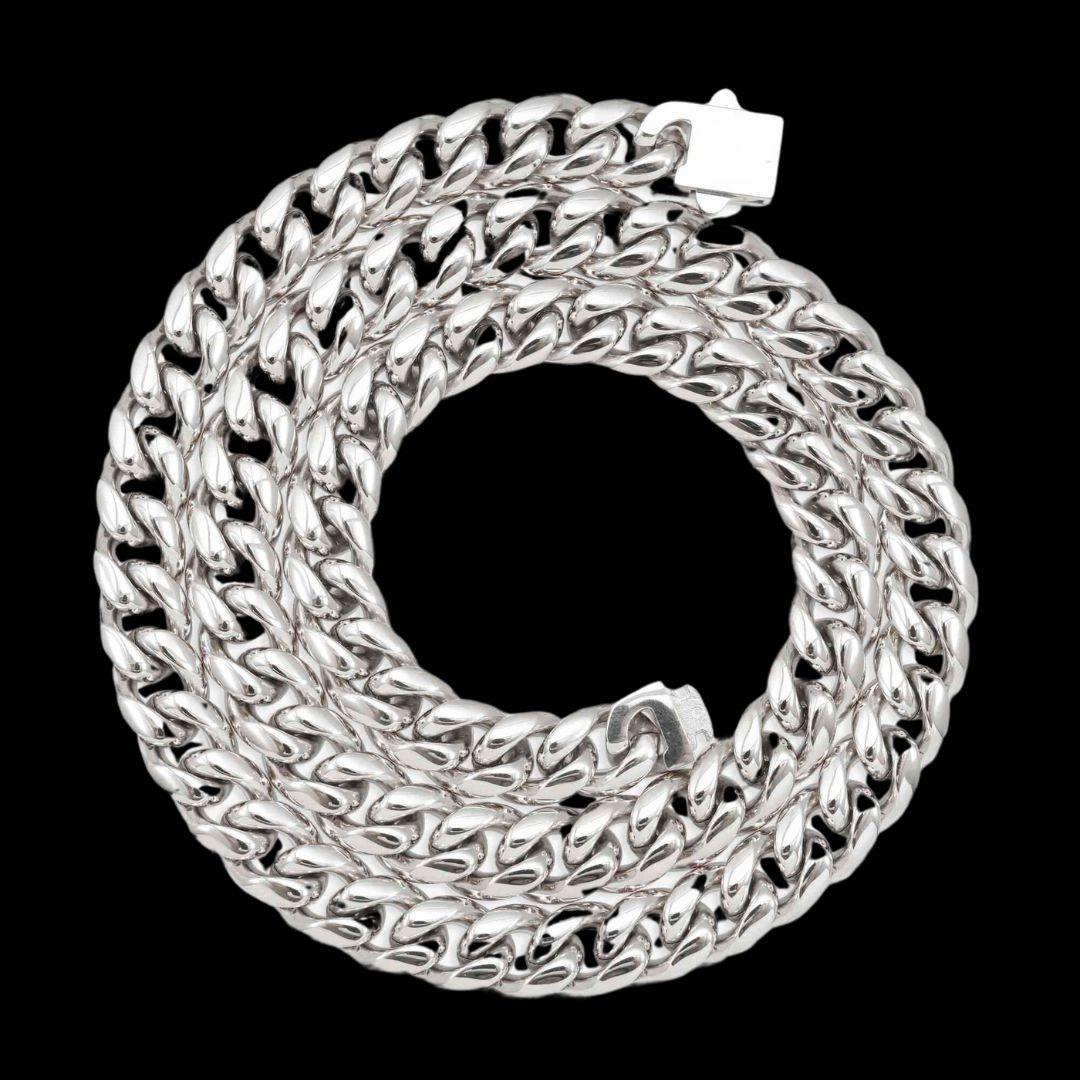10MM 925 Sterling Silver Cuban Link Chain Full Close Up View.