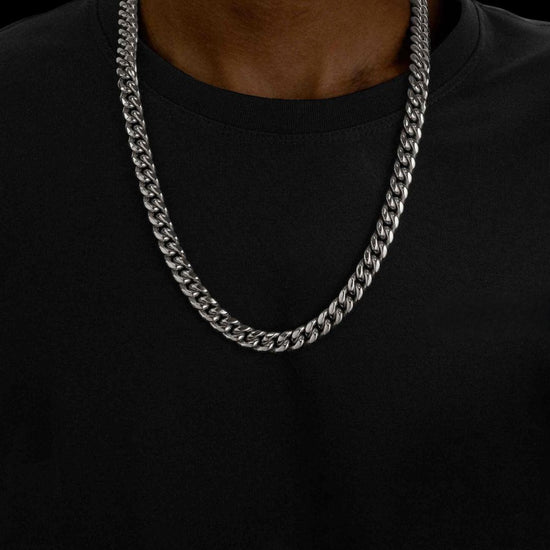 10MM 925 Sterling Silver Cuban Link Chain Neck View 
