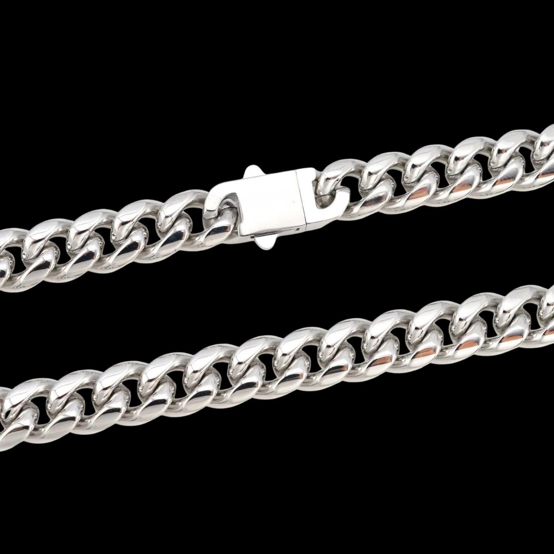 10MM Cuban Link Chain and Bracelet Bundle Silver Close Up Clasp View