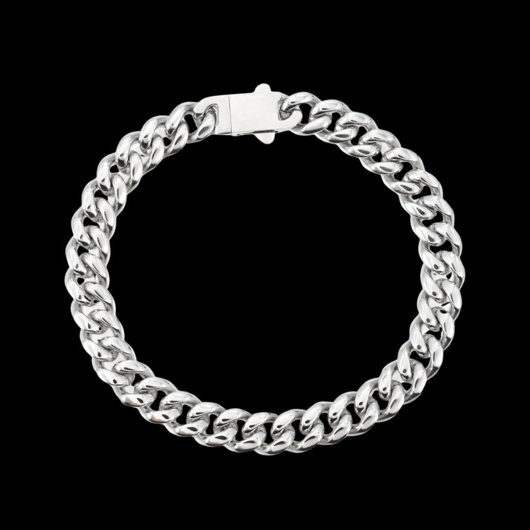 10MM Cuban Link Chain and Bracelet Bundle Silver Close Up Front View