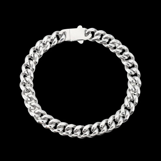 10MM Cuban Link Chain and Bracelet Bundle Silver Close Up Front View