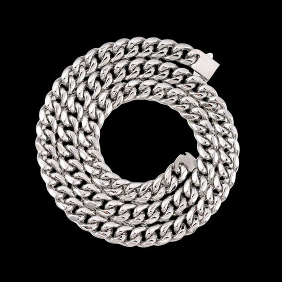 10MM Cuban Link Chain and Bracelet Bundle Silver Full Close Up View
