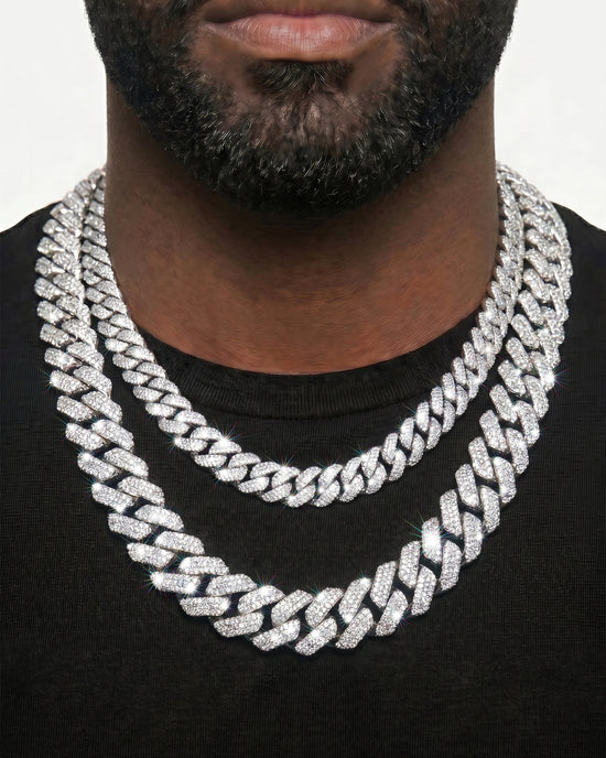 925 Sterling Silver VVS Moissanite Tennis and Cuban Chain Stack