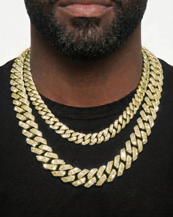 14K Yellow Gold VVS Moissanite Cuban Necklace Stack