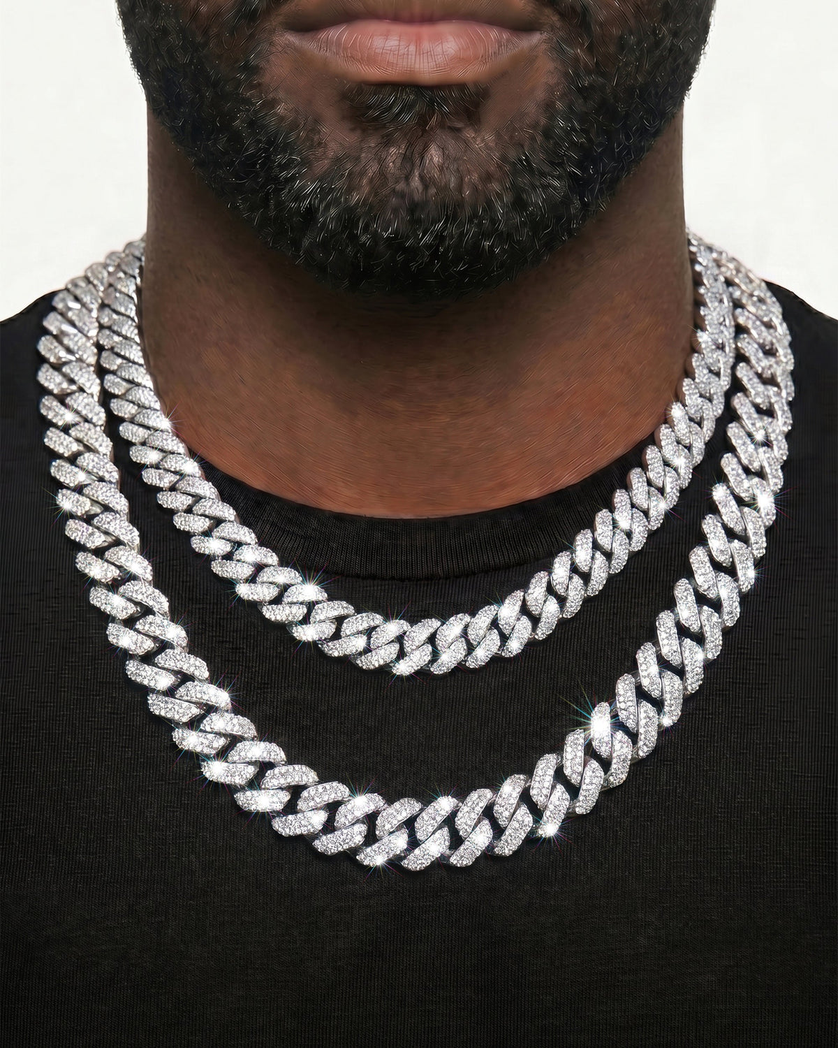 925 Sterling Silver VVS Moissanite Tennis and Cuban Chain Stack