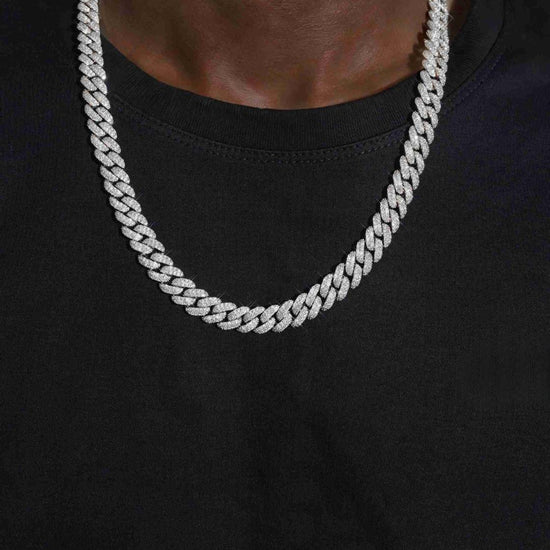 10MM Moissanite Miami Cuban Link Chain 14K Gold Neck View 