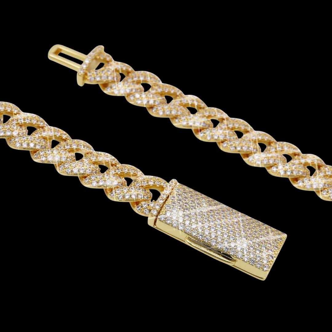 10MM Moissanite Miami Cuban Link Chain 14K Yellow Gold Clasp View