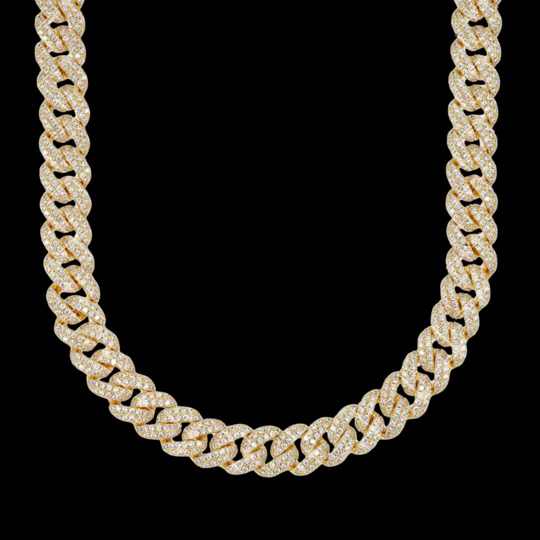 10MM Moissanite Miami Cuban Link Chain 14K Yellow Gold Front View