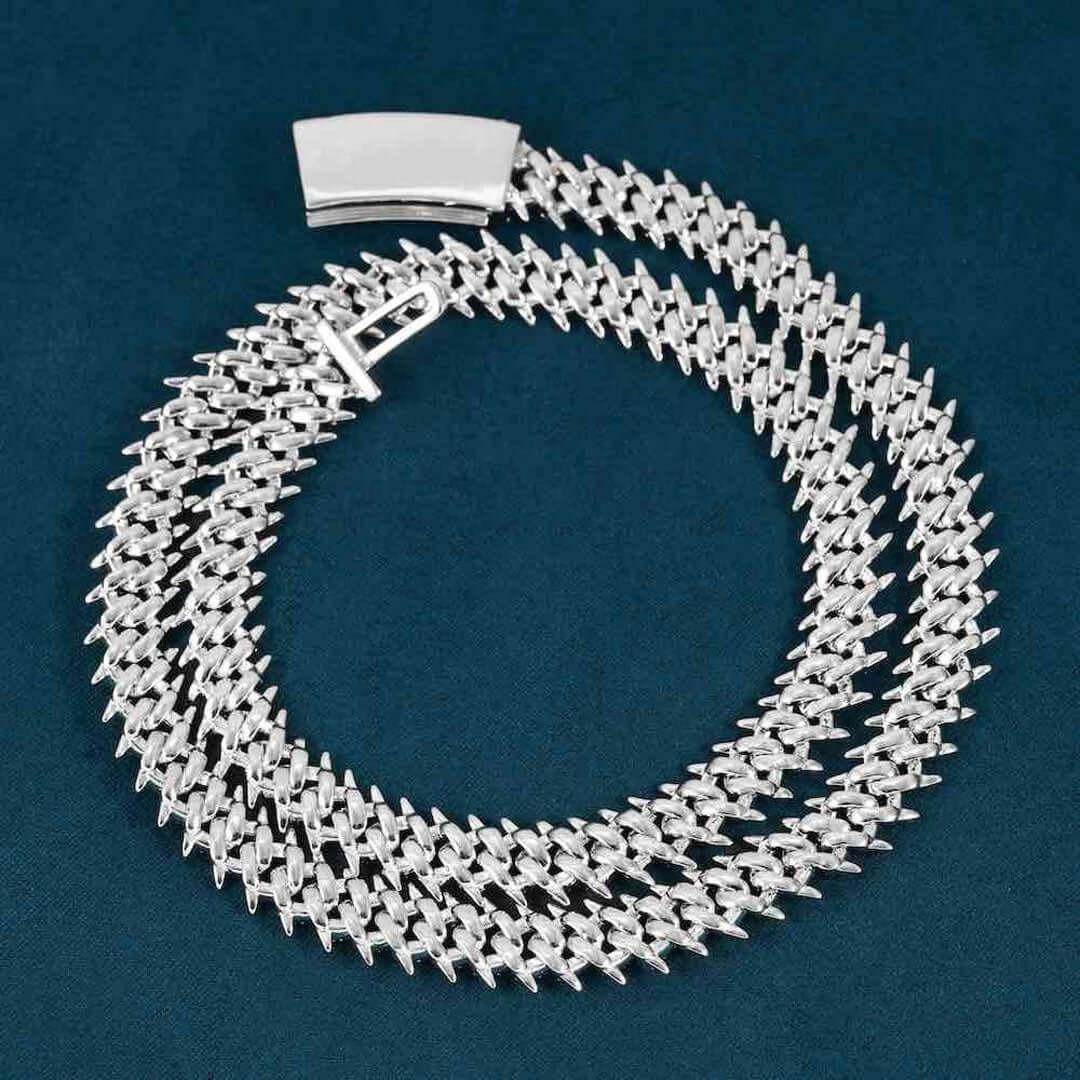 10MM Round Moissanite Cuban Link Chain 14K White Gold Back Side View