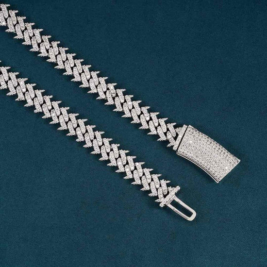 10MM Round Moissanite Cuban Link Chain 14K White Gold Clasp View