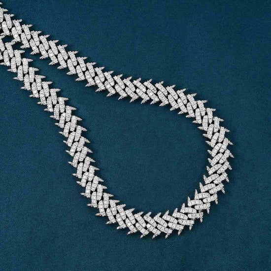 10MM Round Moissanite Cuban Link Chain 14K White Gold Detailed Diamond View