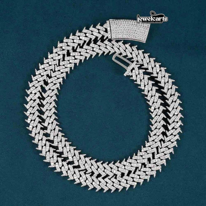 10MM Round Moissanite Cuban Link Chain 14K White Gold Front View
