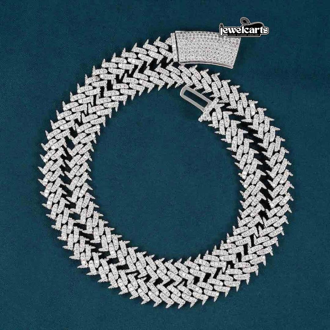 10MM Round Moissanite Cuban Link Chain 14K White Gold Front View