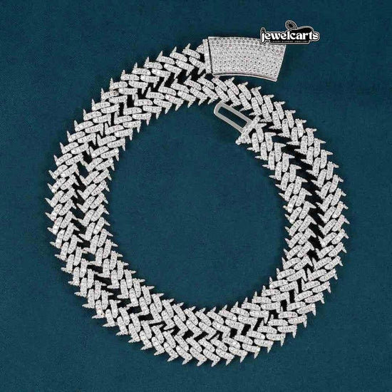 10MM Round Moissanite Cuban Link Chain 14K White Gold Front View