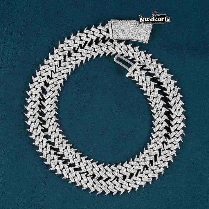 10MM Round Moissanite Cuban Link Chain 14K White Gold Front View