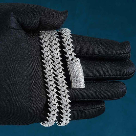 10MM Round Moissanite Cuban Link Chain 14K White Gold On Hand View