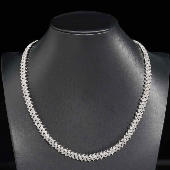 10MM Round Moissanite Cuban Link Chain 14K White Gold On Neck View 