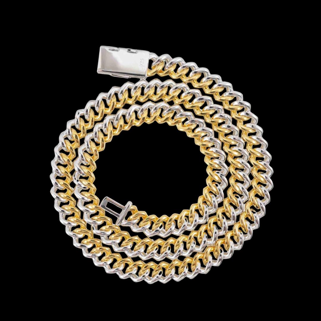 10MM Two-Tone VVS Moissanite Cuban Link Chain 14K Gold Back View