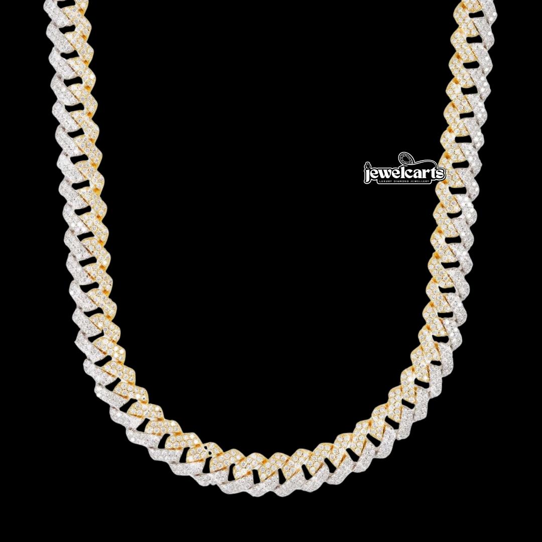 10MM Two-Tone VVS Moissanite Cuban Link Chain 14K Gold Front View