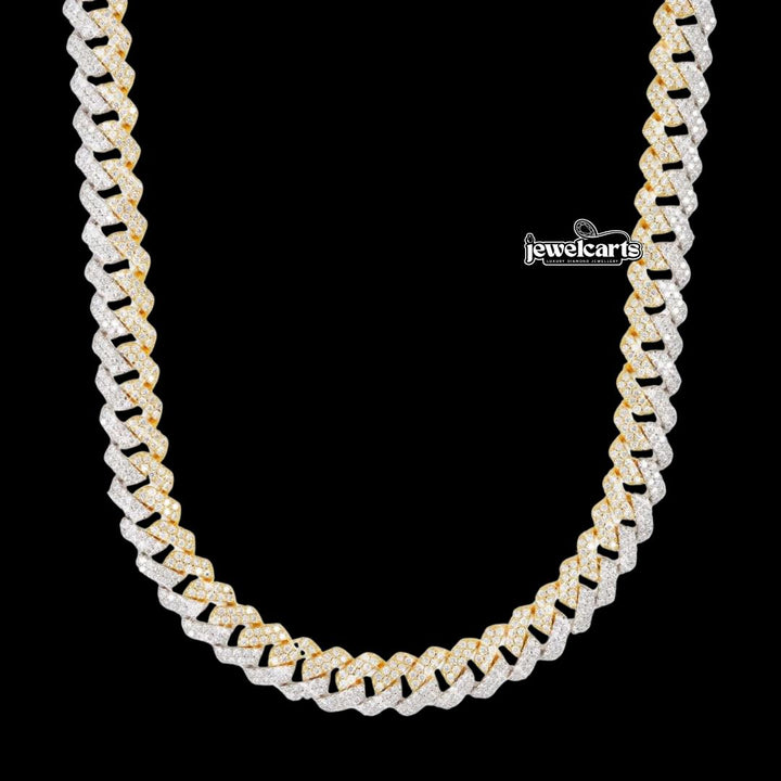 10MM Two-Tone VVS Moissanite Cuban Link Chain 14K Gold Front View