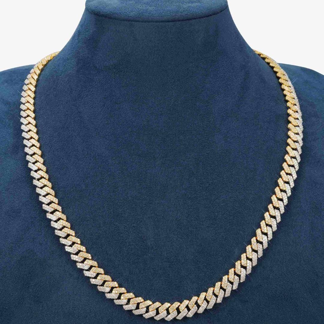 10MM Two-Tone VVS Moissanite Cuban Link Chain 14K Gold Necklace Display