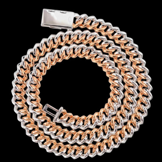 10MM Two-Tone VVS Moissanite Cuban Link Chain 14K Rose Gold Back View