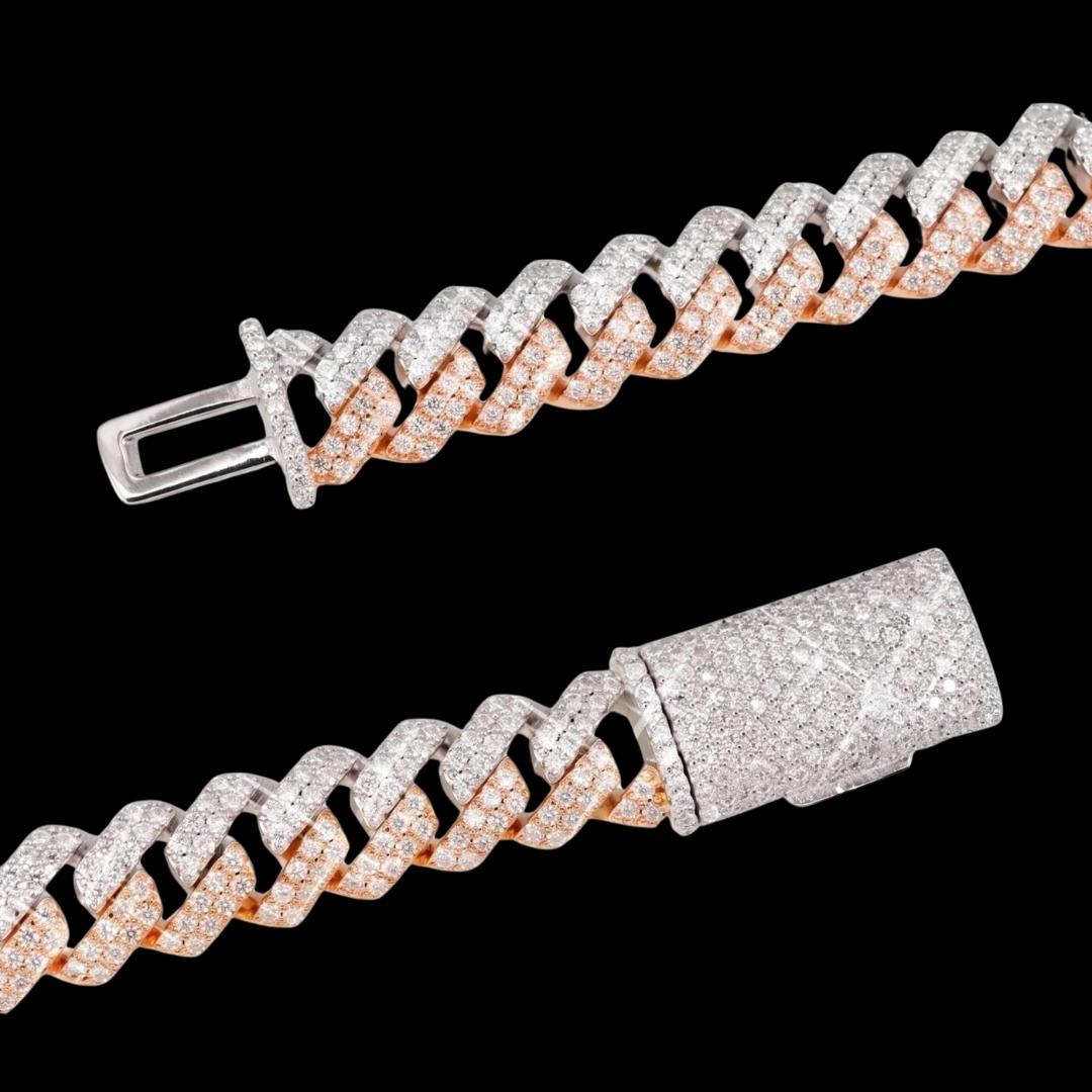 10MM Two-Tone VVS Moissanite Cuban Link Chain 14K Rose Gold Clasp View