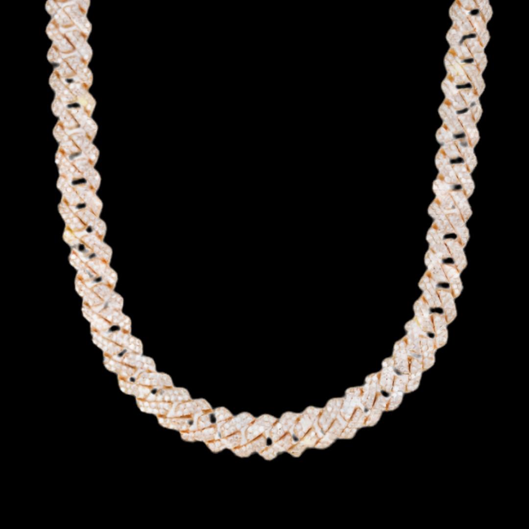 10MM Two Row VVS Moissanite Cuban Chain in Rose Sterling Silver Front View