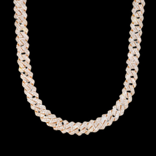 10MM Two Row VVS Moissanite Cuban Chain in Rose Sterling Silver Front View