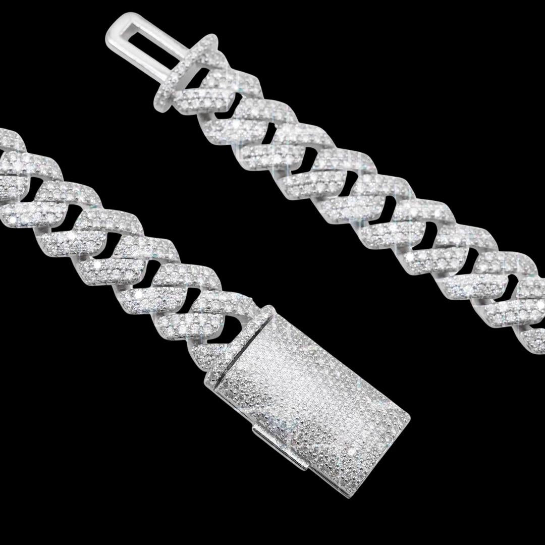 10MM Two Row VVS Moissanite Cuban Chain in Sterling Silver Clasp View