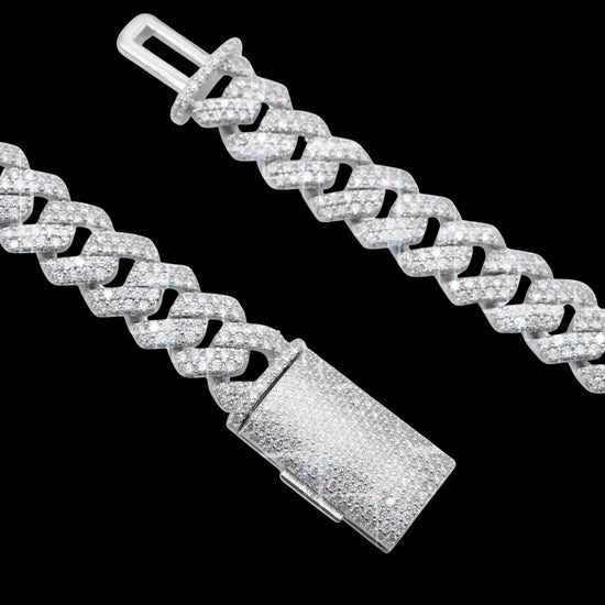 10MM Two Row VVS Moissanite Cuban Chain in Sterling Silver Clasp View