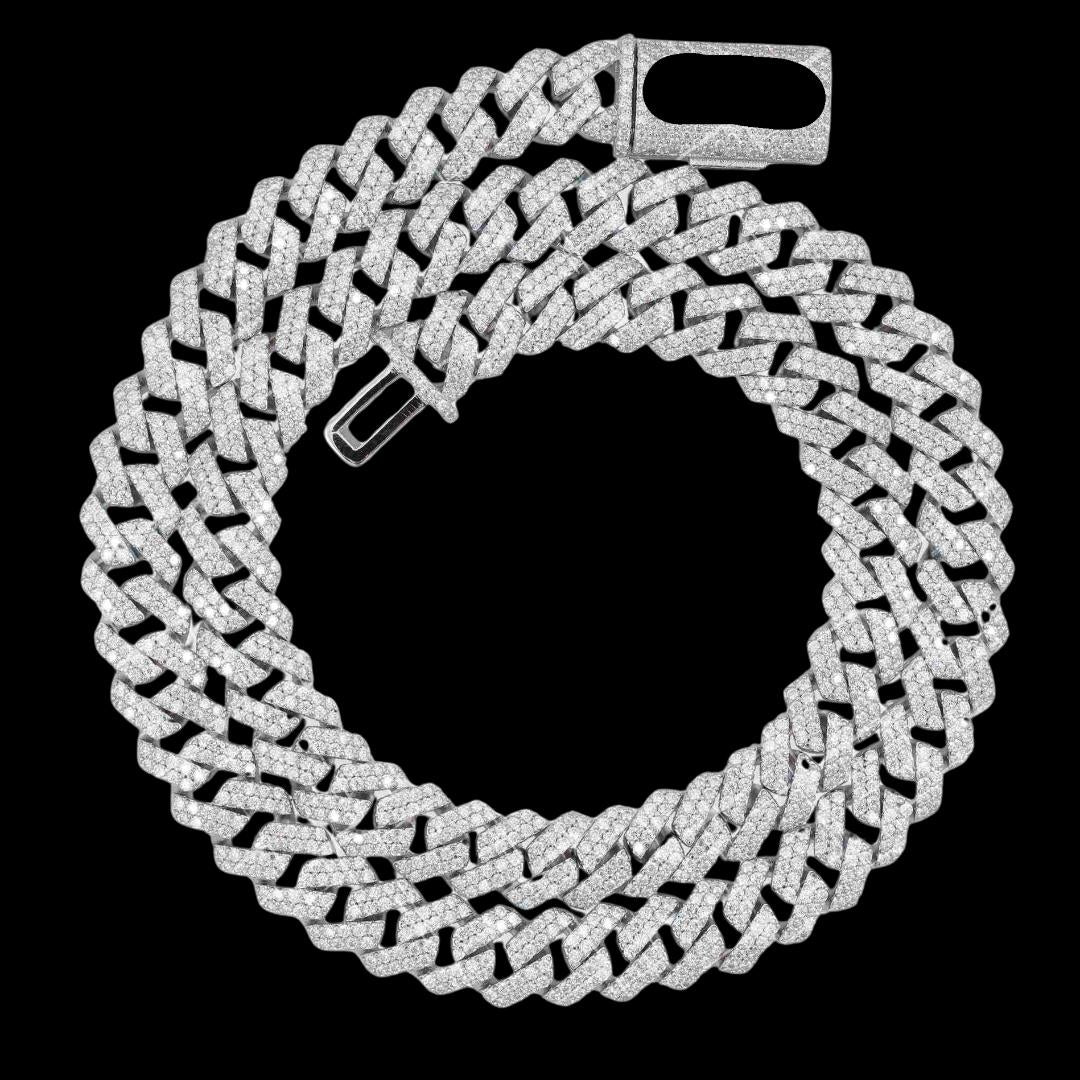 10MM Two Row VVS Moissanite Cuban Chain in Sterling Silver Clasp View Full Close Up View