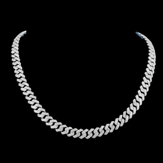 10MM Two Row VVS Moissanite Cuban Chain in Sterling Silver Close Up View
