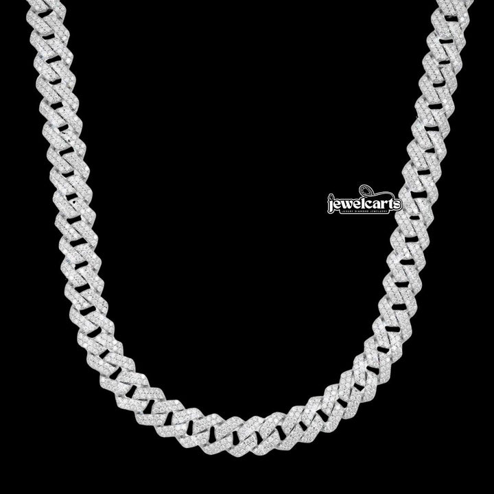 10MM Two Row VVS Moissanite Cuban Chain in Sterling Silver Front View