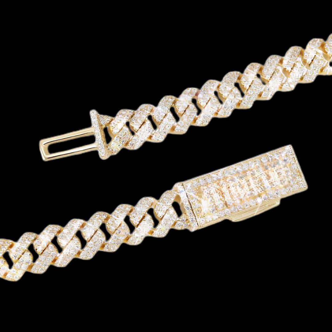 10MM Two Row VVS Moissanite Cuban Chain in Yellow Sterling Silver Clasp View